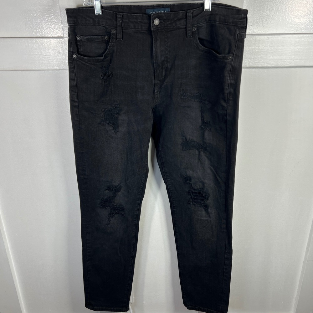 Aeropostale Mens‎ Skinny Distressed Ripped Jeans Black 36x32 RN154379